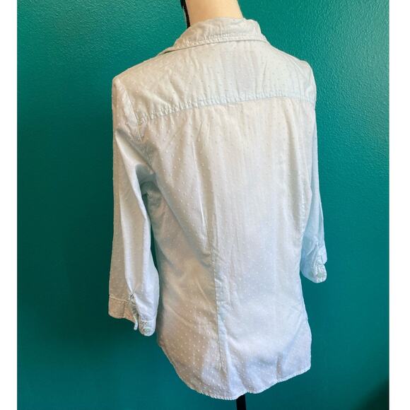 Woolrich Light Blue Dotted 100% Cotton Button Up Blouse Women's Medium - Picture 7 of 8